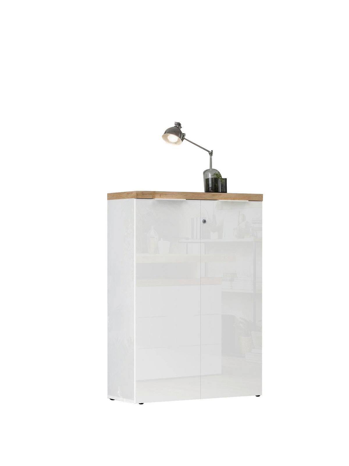 SKRIŇA EASY OFFICE - biela s vysokým leskom/farba duba, Modern, kov/kompozitné drevo (81/116/34cm) - Based