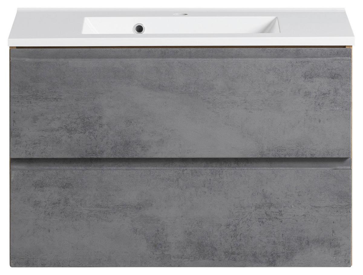Waschbecken mit Unterschrank Varese B: 80 cm Grau/Eiche - Eiche Wotan/Graphitfarben, MODERN, Holzwerkstoff/Stein (80cm) - Held