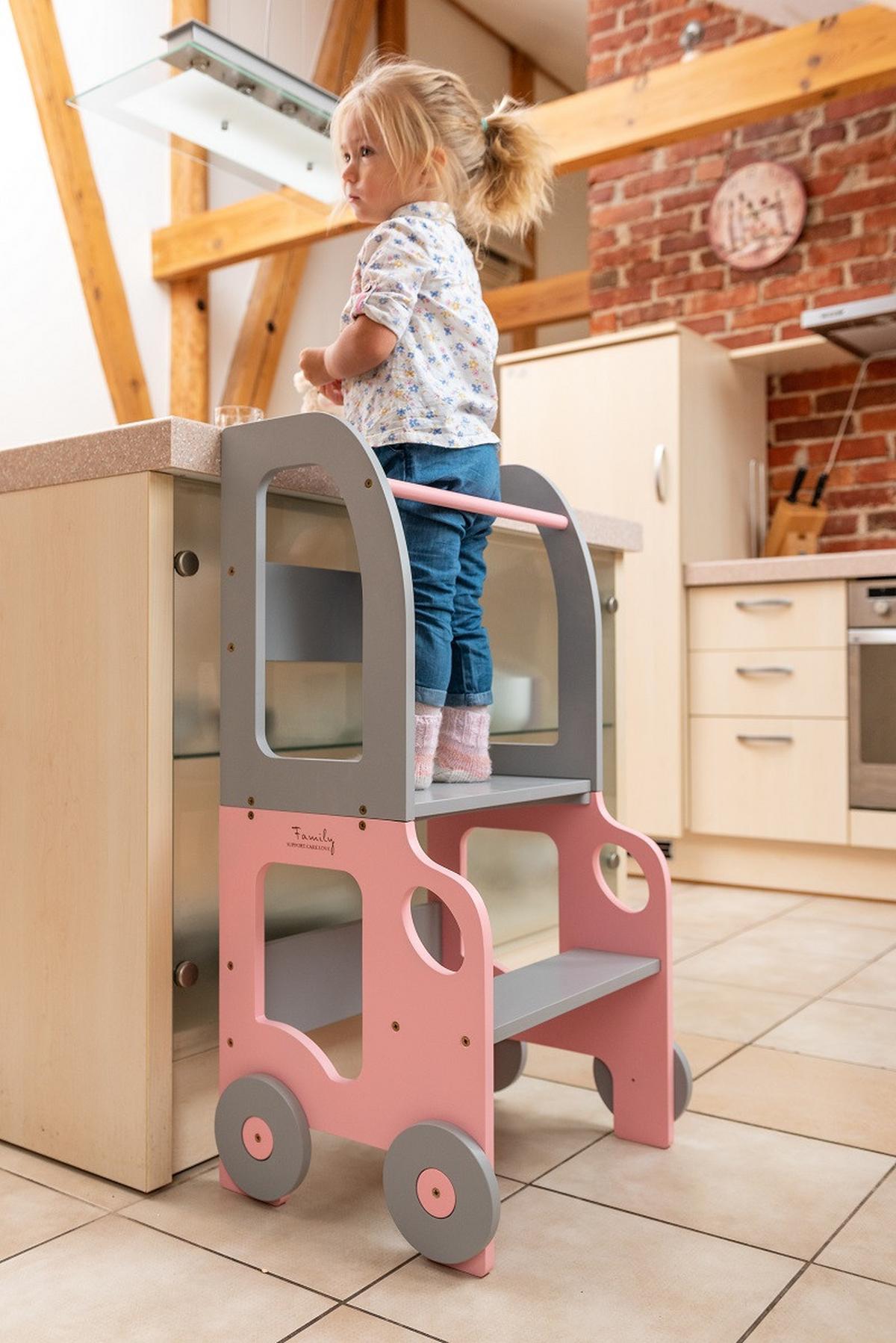 Hochstuhl Car Step Stool Aus Holz Grau/pink - Pink/Grau, Basics, Holz (38/90/40cm)