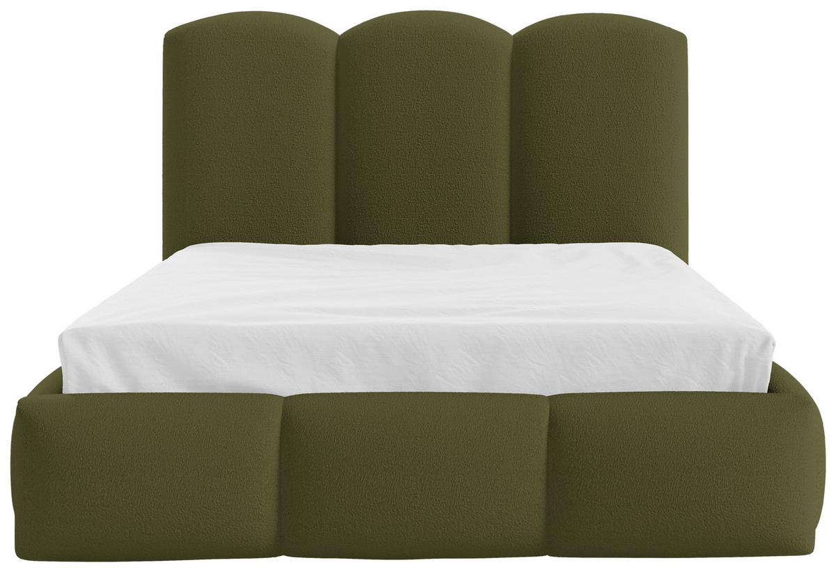Polsterbett Bero Boucle Olivgrün, Lf:200x200cm - Buchefarben/Schwarz, Trend, Holz/Textil (200/200cm)