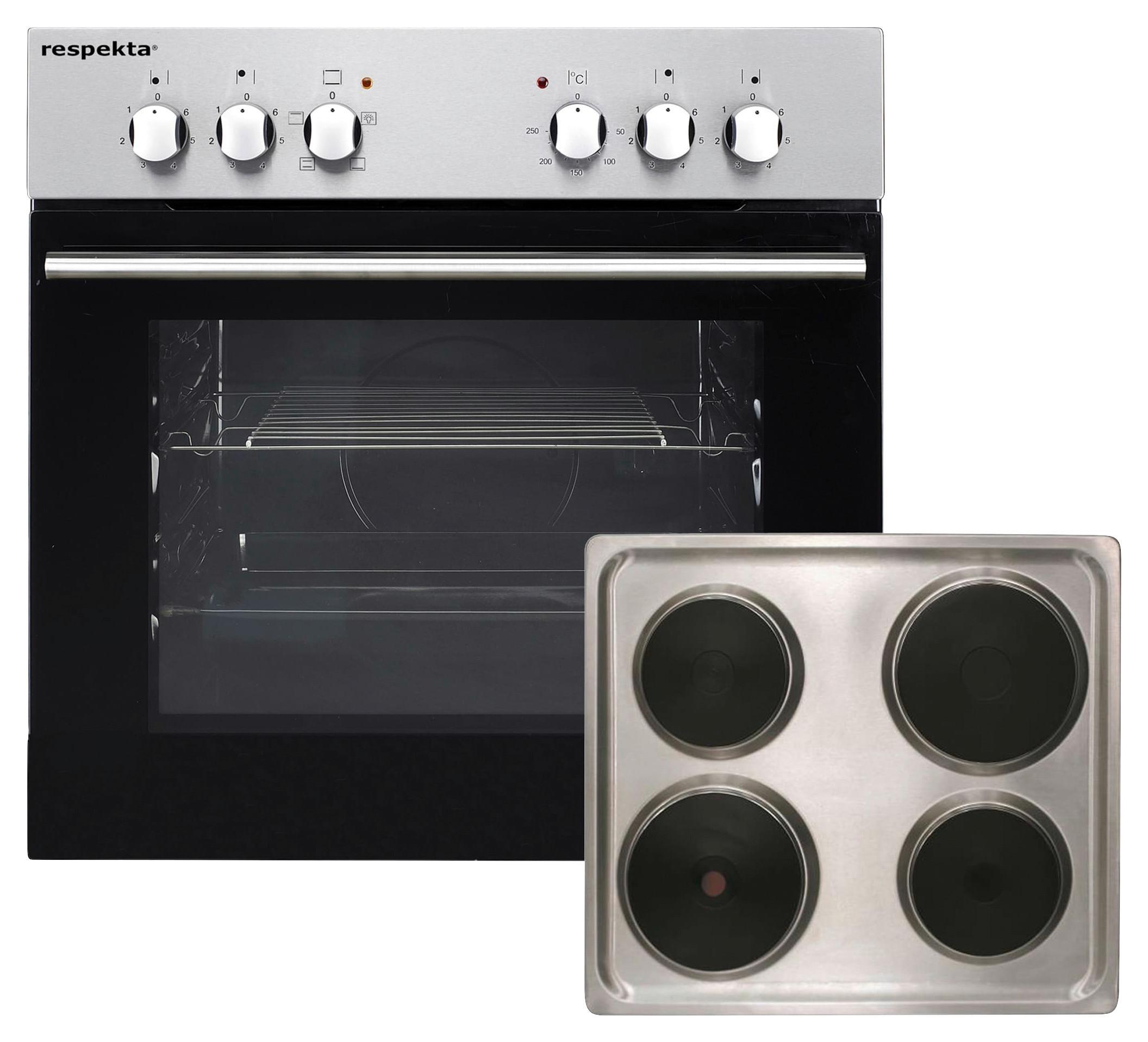 Einbauherd-Set B:59,5cm Elektro-Edelstahl Kochfeld - Edelstahlfarben, Trend, Metall (59,5/62/55,7cm) - Respekta