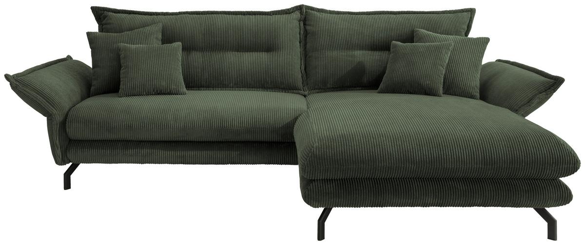 Ecksofa Lava Grün S: 255/180 cm - Schwarz/Grün, MODERN, Textil (255/180cm) - Livetastic