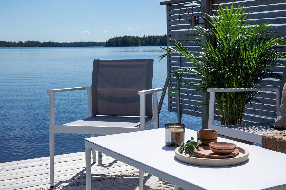 Loungegarnitur Break - Weiß/Grau, KONVENTIONELL, Glas/Textil - Gardenson