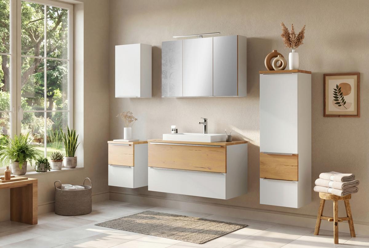 WASCHTISCHKOMBI Verona Weiß/Wildeiche B: 100cm - Wildeiche/Weiß, Trend, Holzwerkstoff/Stein (100/63/47cm) - Held