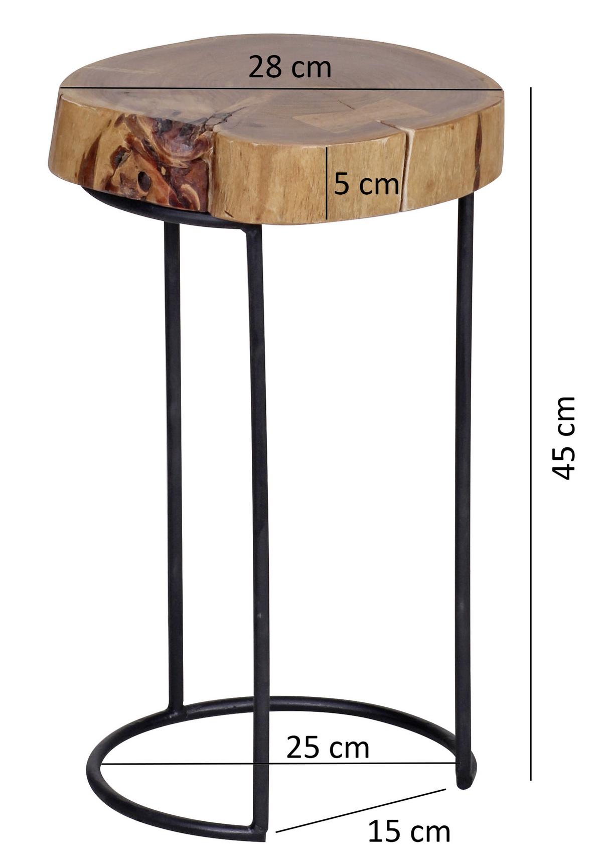Príručný stolík Akola masív - čierna/farba akácie, Design, kov/drevo (28/28/45cm) - MID.YOU