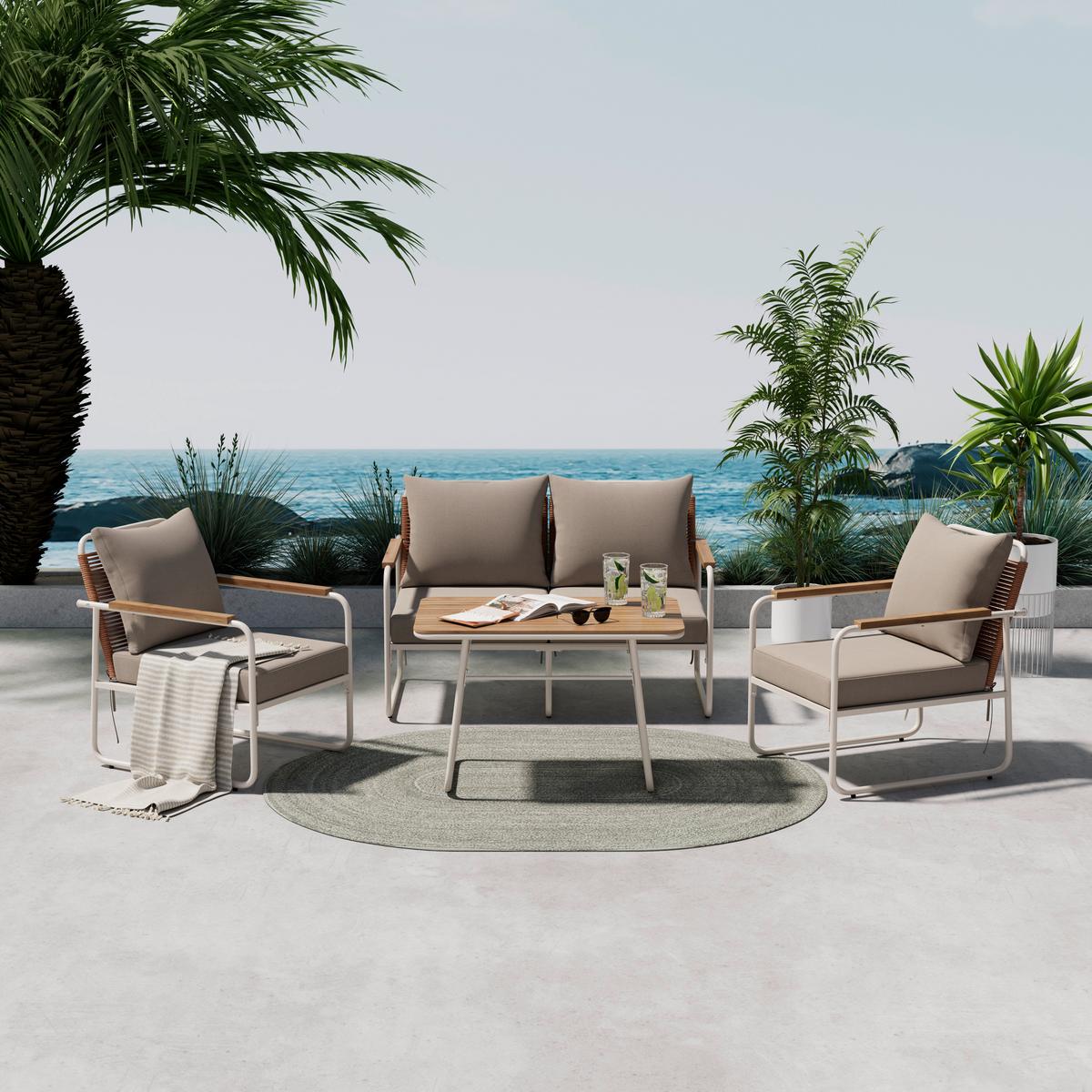 Loungegarnitur Portofino - Creme/Weiß, MODERN, Holz/Kunststoff (77/71/116cm) - Beldano