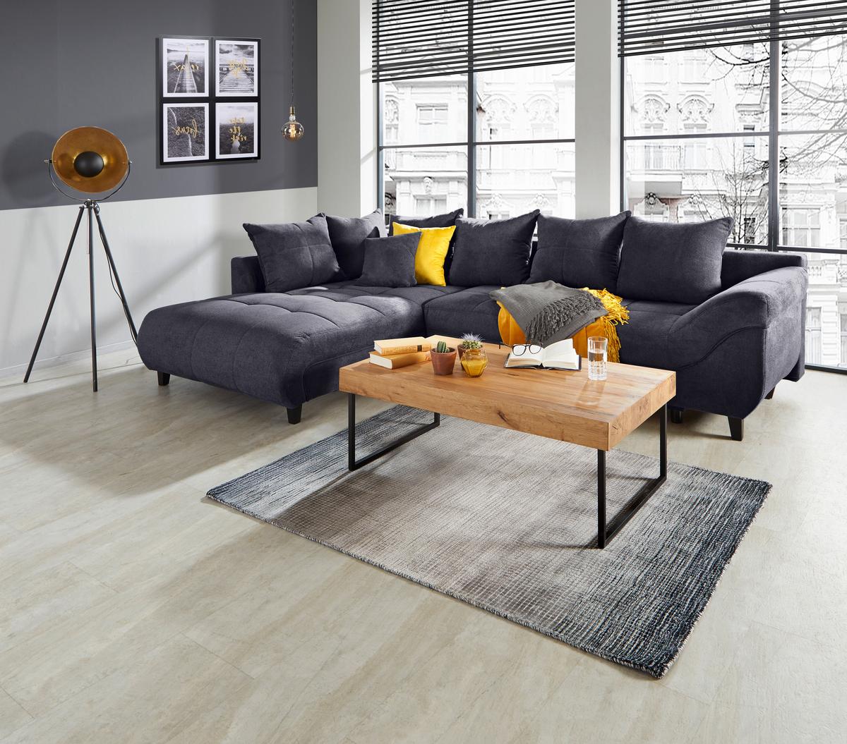 Ecksofa Mendoza - Anthrazit/Schwarz, Design, Textil (197/309cm) - Ondega