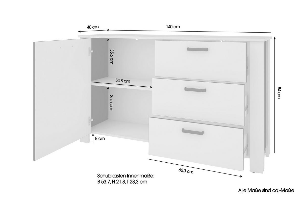 Sideboard Faro Weiß B: 140 cm - Schwarz/Weiß, Design, Holzwerkstoff (140/84/40cm) - MID.YOU