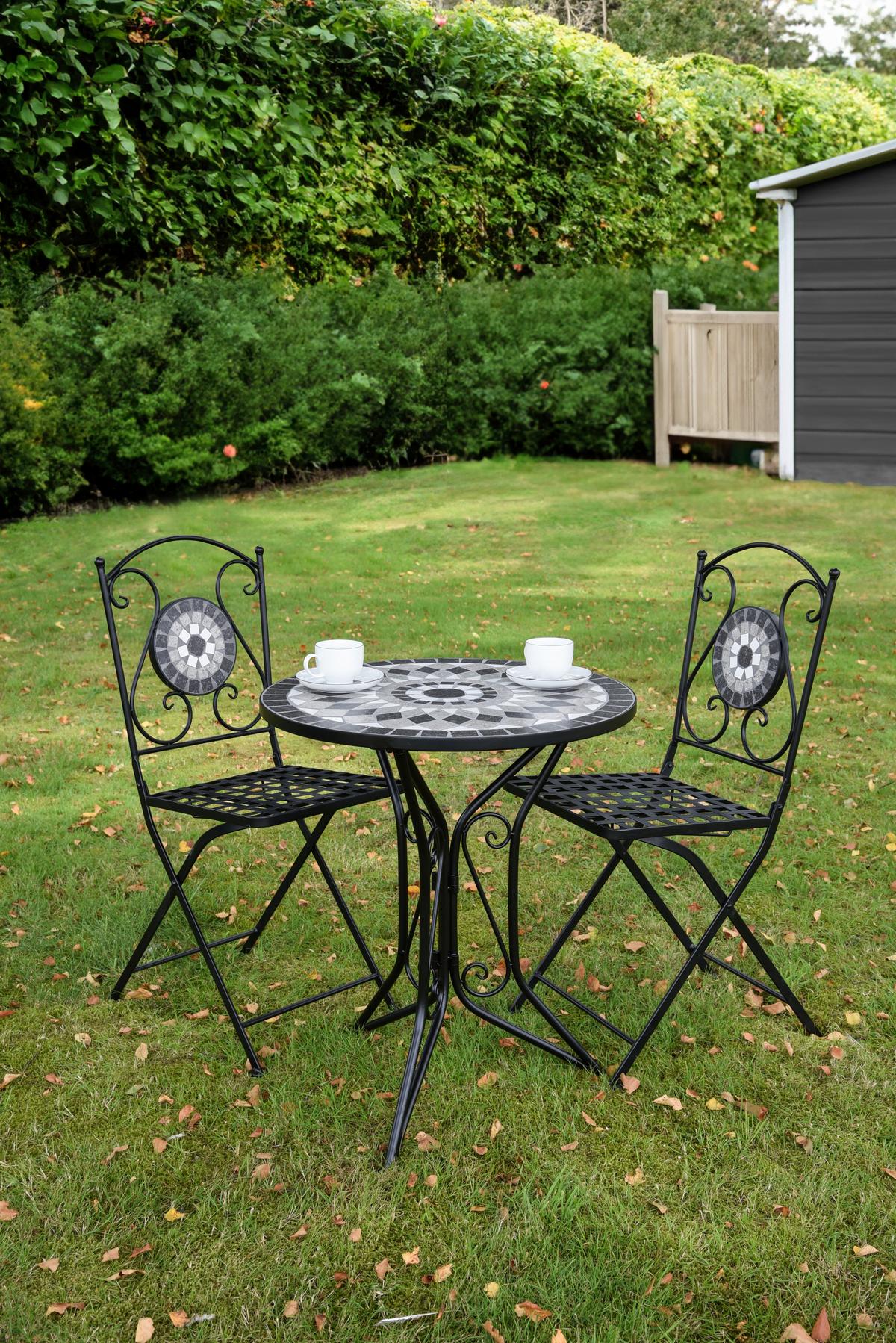 Balkonmöbel Set Jalua Metall/stein - Schwarz/Weiß, MODERN, Stein/Metall - Gardenson