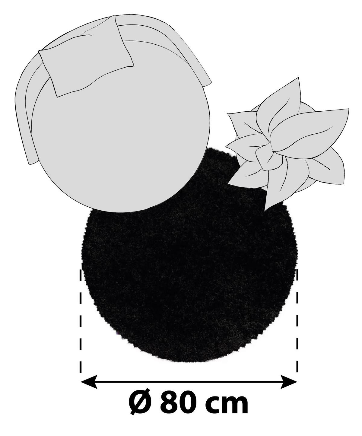 Hochflor Teppich Schwarz Naturfaser Sydney Rund Ø 80 cm - Schwarz, Basics, Textil (80cm)