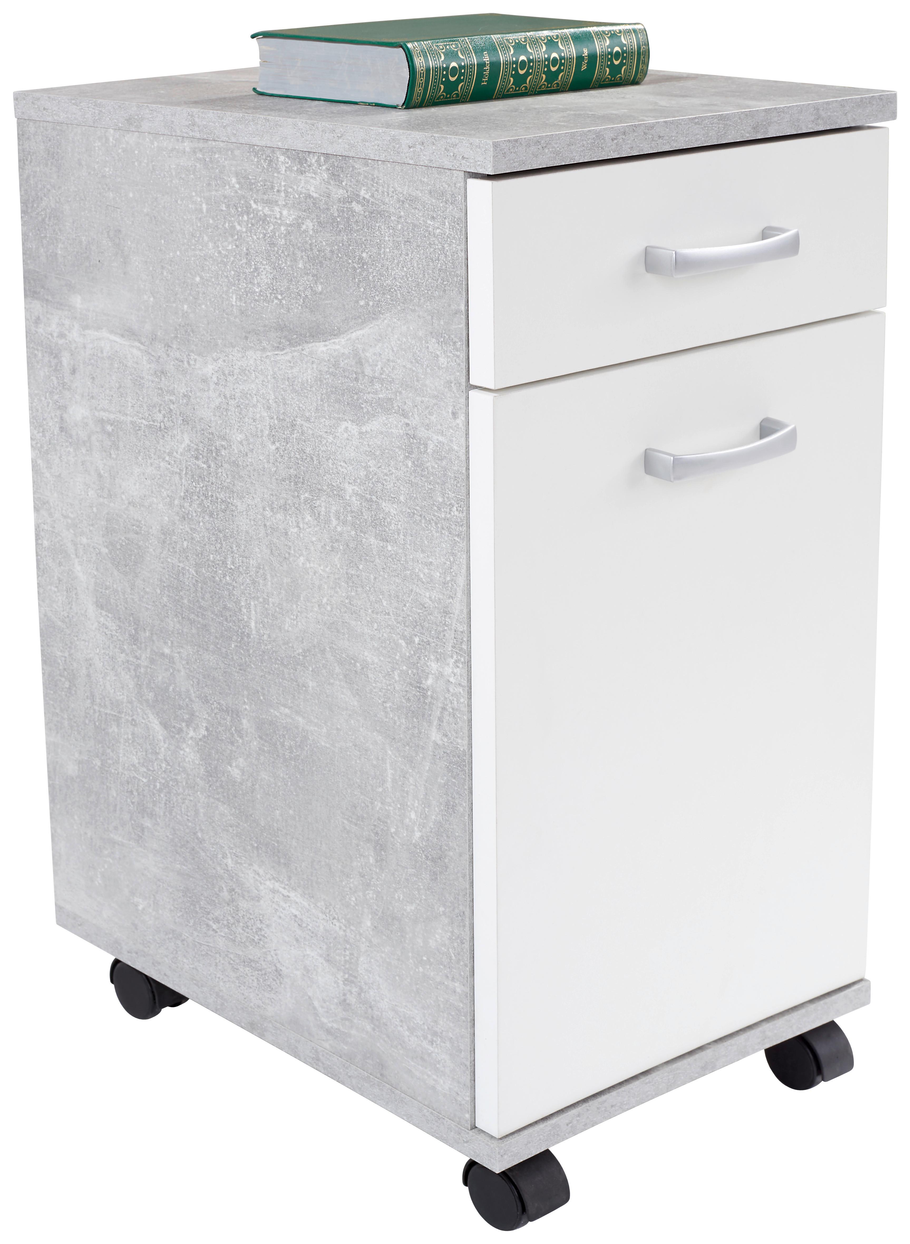 Rollcontainer Beton Optik/Weiß Rimini 33x59,5x38 cm - Dunkelgrau/Weiß, MODERN, Holzwerkstoff (33/59,5/38cm)