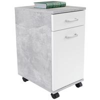 Rollcontainer Beton Optik/Weiß Rimini 33x59,5x38 cm - Dunkelgrau/Weiß, MODERN, Holzwerkstoff (33/59,5/38cm)