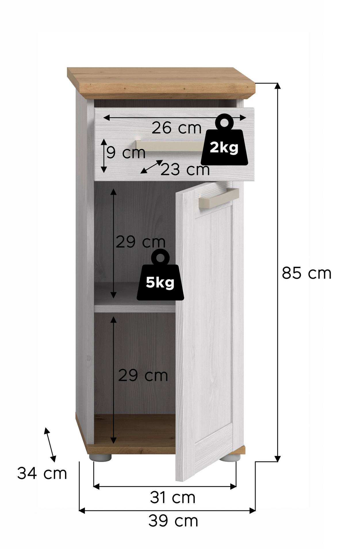 Midischrank Verona Eiche Dekor /Lärchefarben B: 39cm - Silberfarben/Lärchefarben, Trend, Holzwerkstoff (39/85/34cm) - MID.YOU