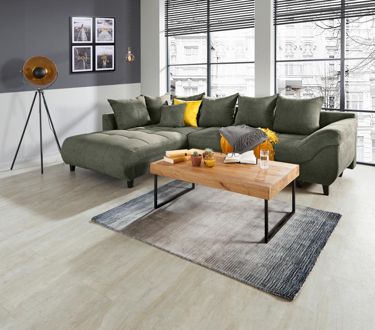 Ecksofa Mendoza - Schwarz/Grün, Design, Textil (197/309cm) - Ondega