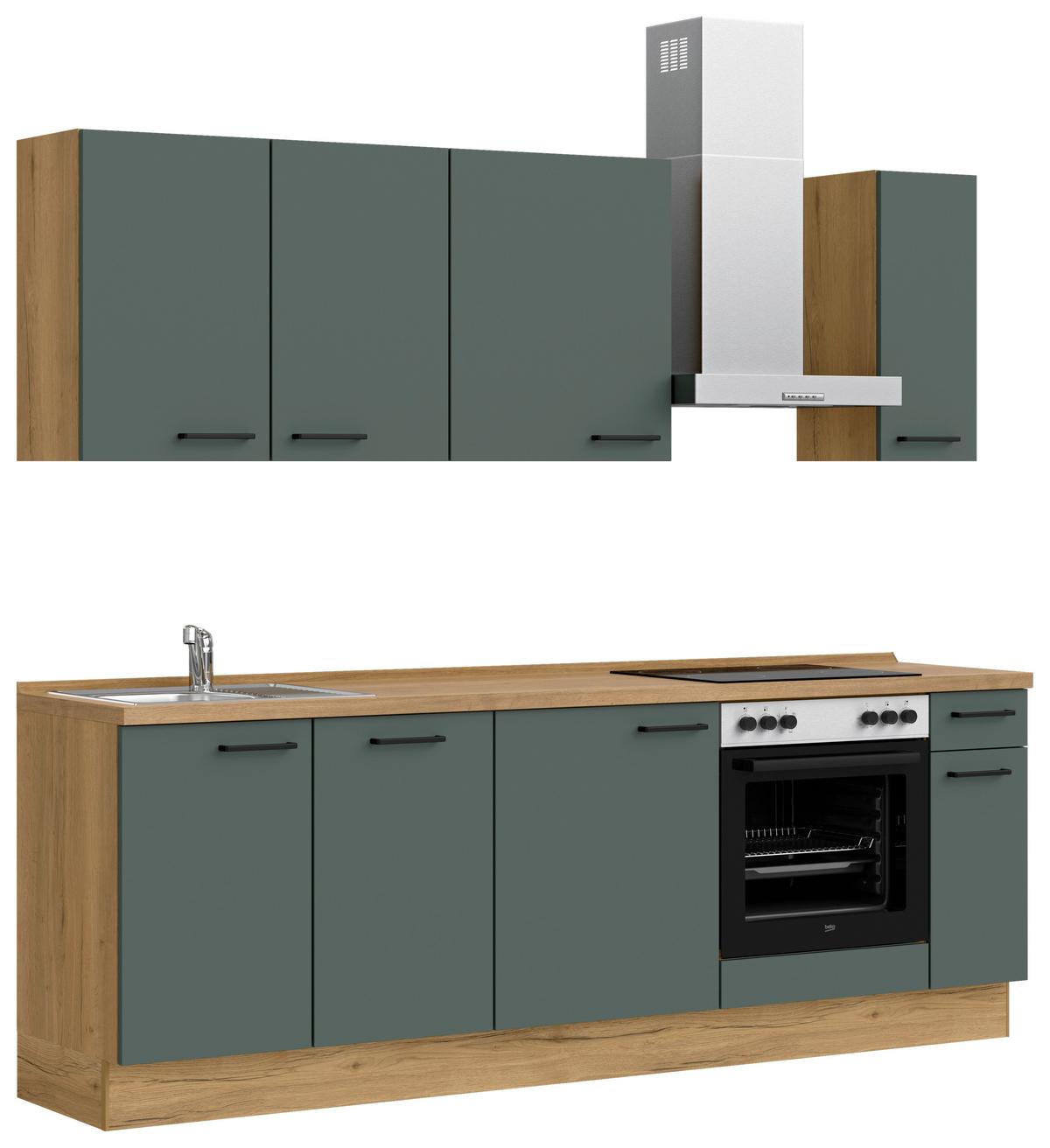 Kuchyňská linka 240 cm, minerální zelená,ultra matná - barvy dubu/černá, Moderní, kov/kompozitní dřevo (240cm) - Nobilia