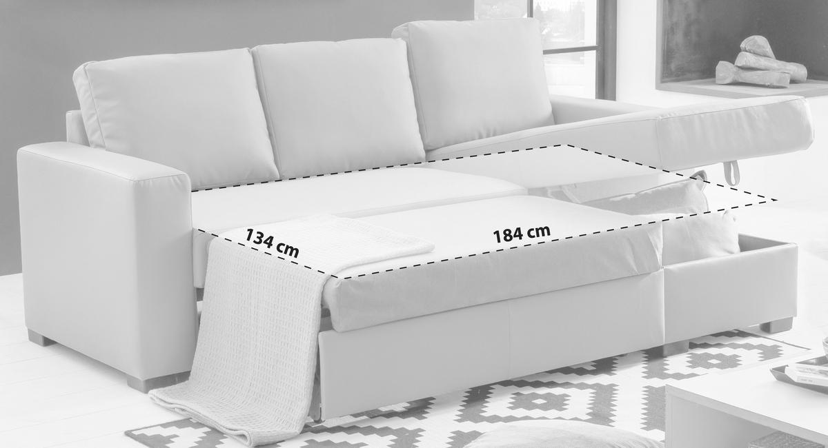 Ecksofa mit Schlaffunktion + Bettkasten Cristiano Lederlook - Sandfarben, Basics, Textil (220/150cm) - MID.YOU