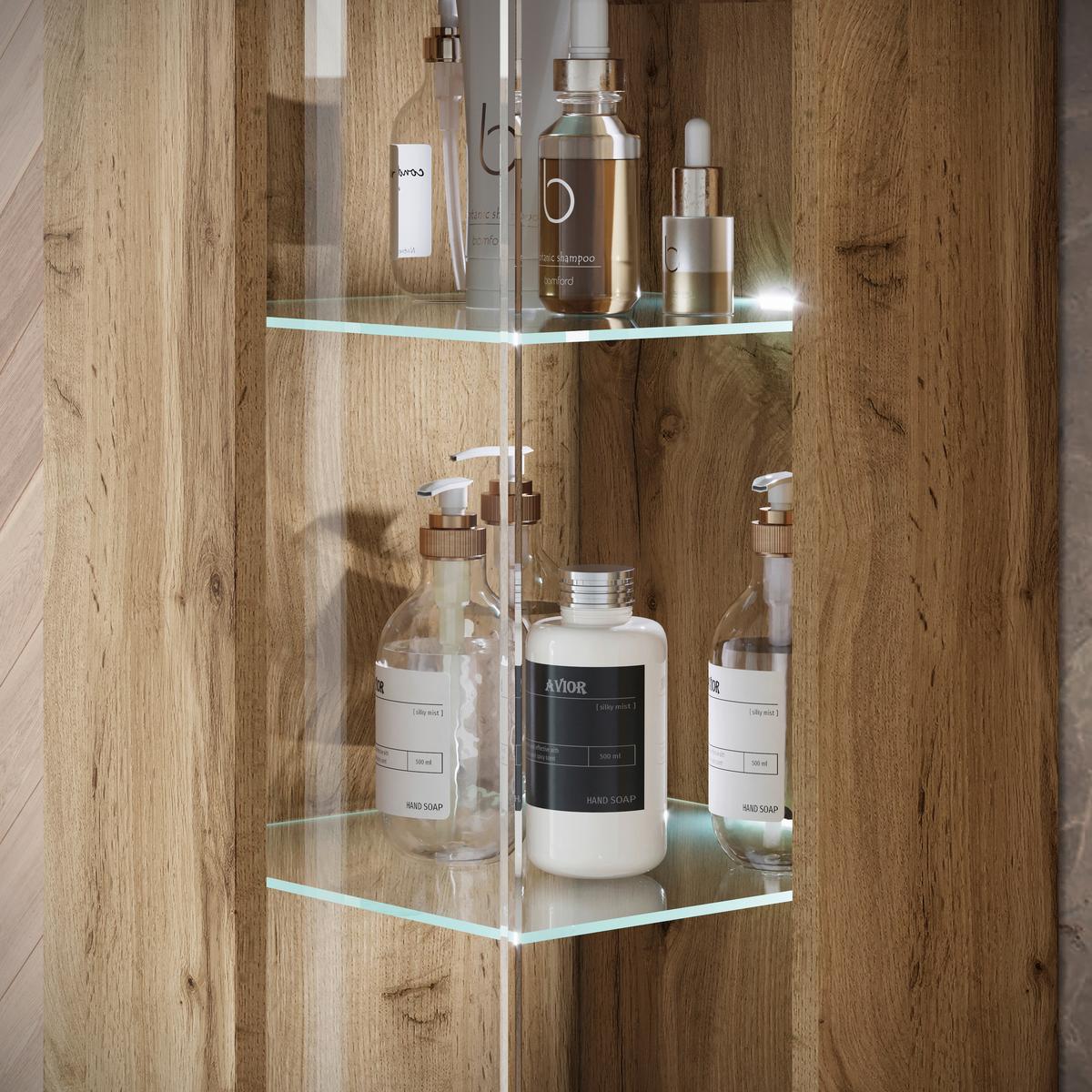 Badezimmer Narobi Eiche Wotan B: 120,4 cm - Eiche Wotan/Weiß, Trend, Glas/Keramik (120,4cm) - P & B