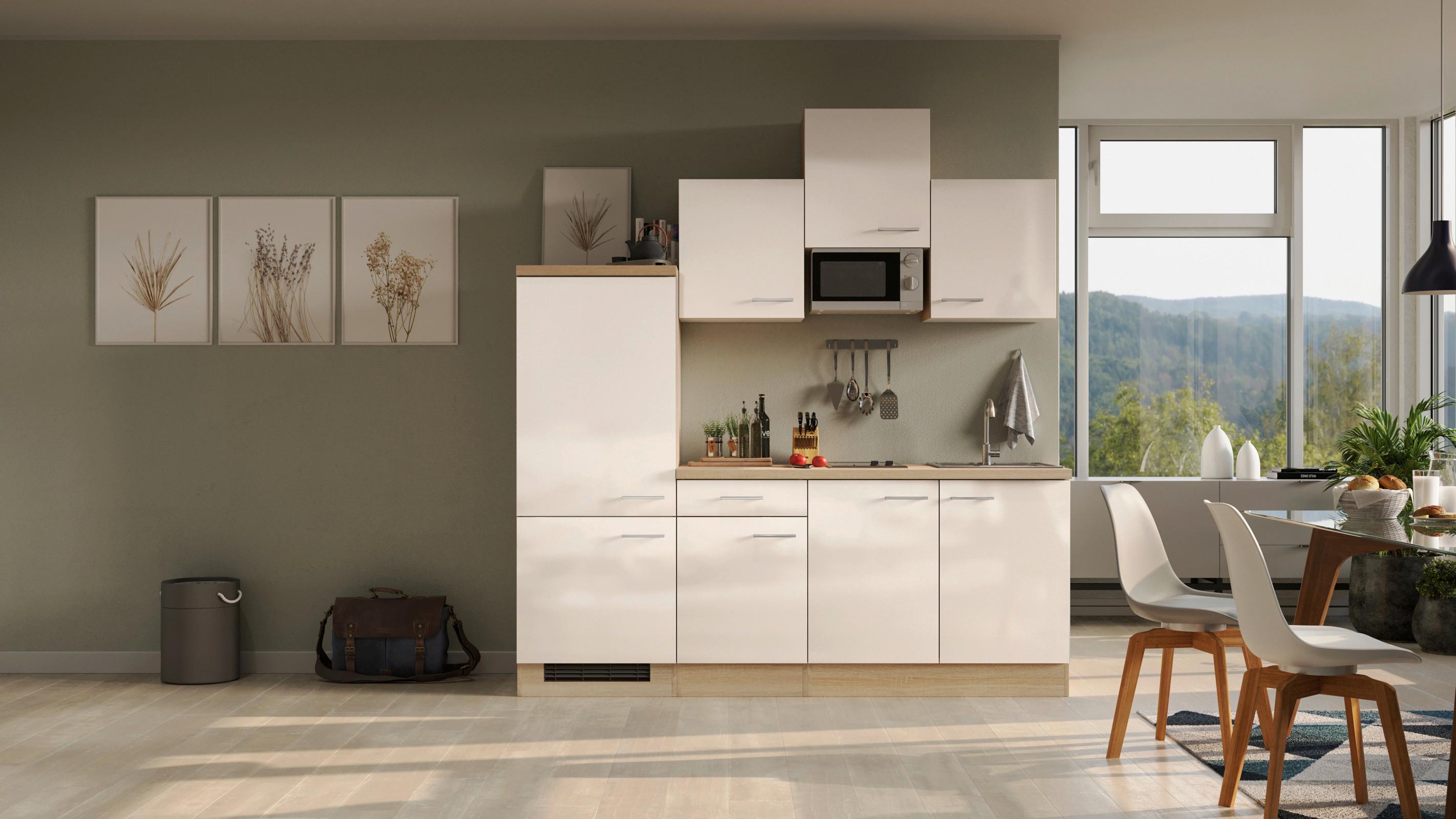 Küchenzeile Nepal mit Geräten 210 cm Kaschmir/Eiche Dekor - Kaschmir/Sonoma Eiche, MODERN, Holzwerkstoff (210cm) - FlexWell