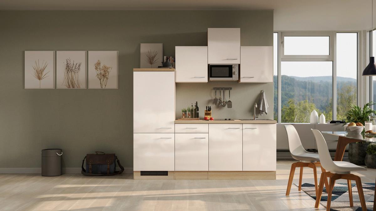 Küchenzeile Nepal mit Geräten 210 cm Kaschmir/Eiche Dekor - Kaschmir/Sonoma Eiche, MODERN, Holzwerkstoff (210cm) - FlexWell