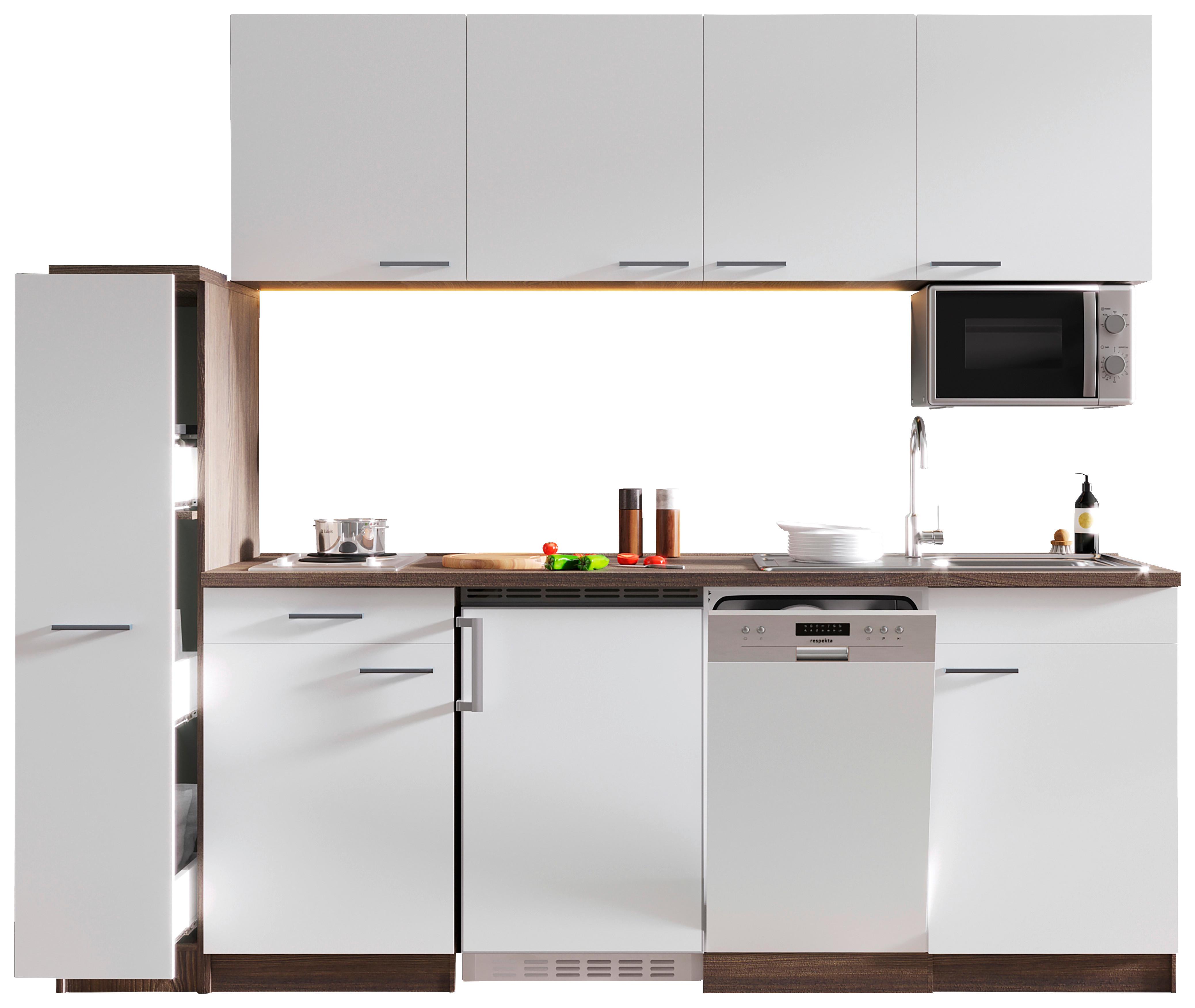 Küchenblock Oliver Singleküche 225 cm - Eichefarben/Weiß, Basics, Holzwerkstoff (225cm) - Respekta