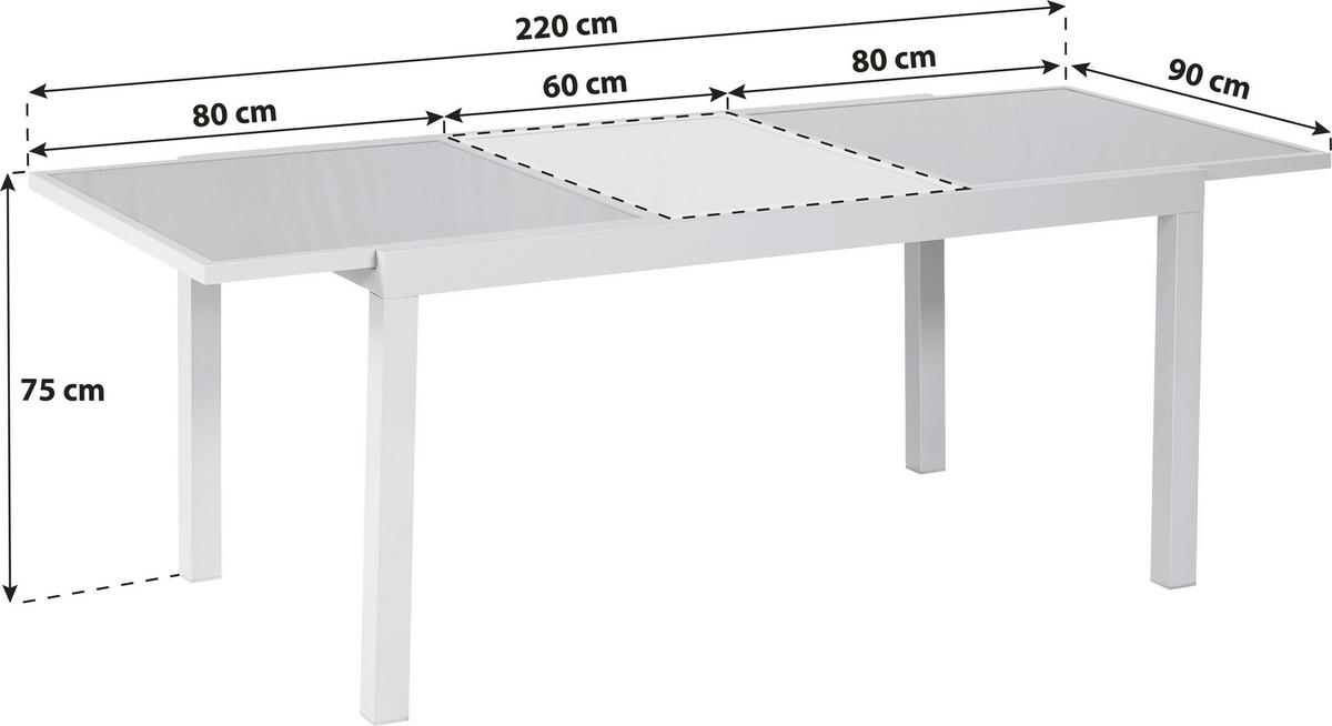 Gartentisch Ausziehbar Metall/glas L: 160-220 Cm - Silberfarben, KONVENTIONELL, Glas/Metall (160-220/90/75cm) - Gardenson