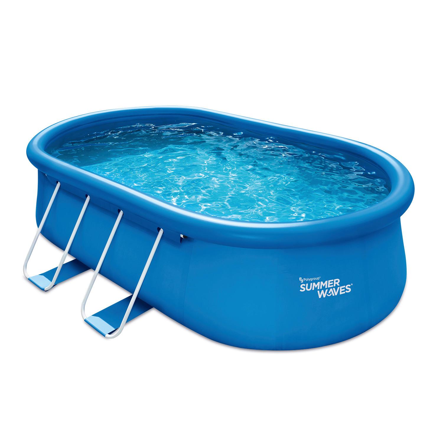 Aufstellpool Oval mit Leiter L: 457 cm - Blau, KONVENTIONELL, Kunststoff (457/305/107cm)
