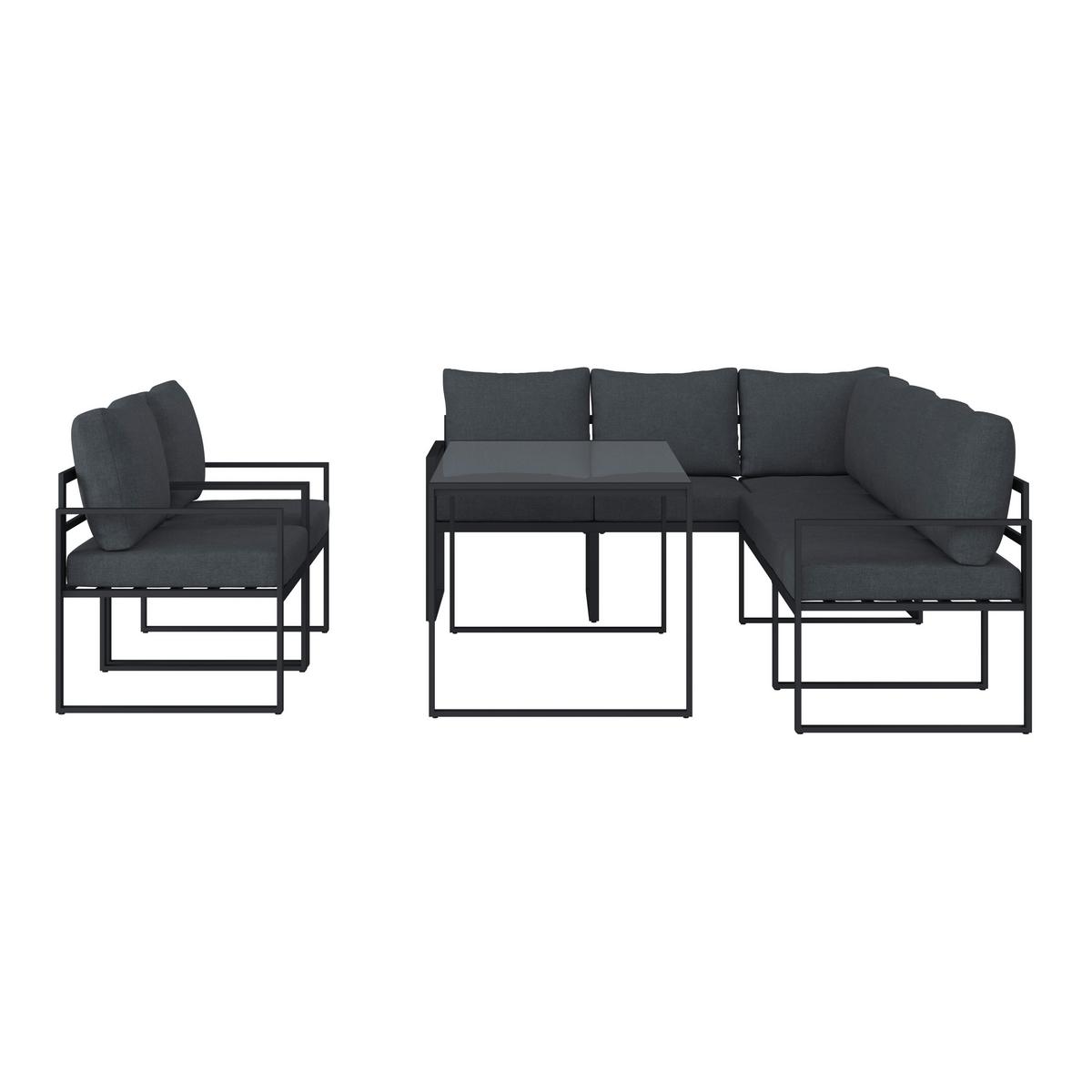 Loungegarnitur 4-tlg Bologna Metall/textil/glas Mit Kissen - Anthrazit/Grau, MODERN, Glas/Textil - Beldano