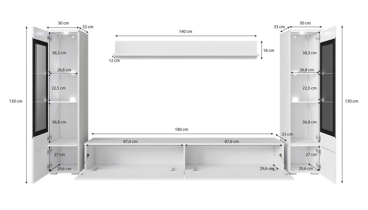 Obývacia stena s LED dekor dub Wotan/biela VL - sivá/biela s vysokým leskom, Lifestyle, kompozitné drevo/plast (240/130/33cm) - P & B