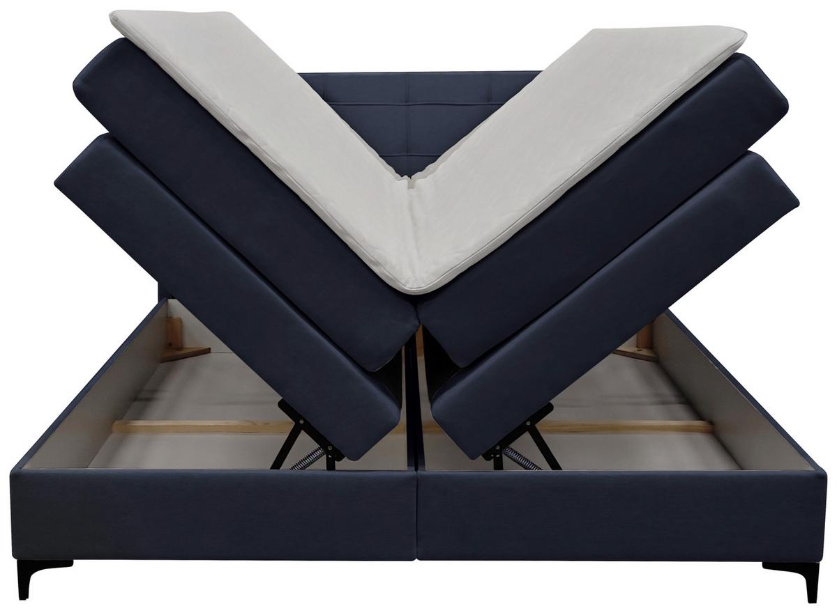 Boxspringbett Mitto mit Topper 180x200 cm - Schwarz/Dunkelblau, KONVENTIONELL, Textil/Metall (180/200cm)