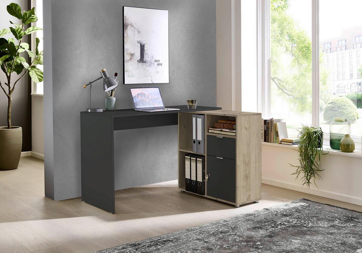 Schreibtischkombiantion Leni Anthrazit/Eiche Dekor L: 110cm - Eichefarben/Anthrazit, MODERN, Holzwerkstoff (110/85/74cm) - MID.YOU