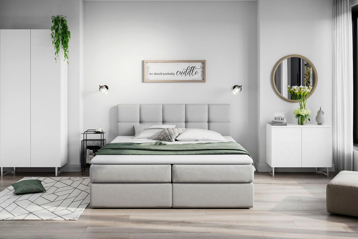 Boxspringbett mit Topper 180x200cm Lorie Hellgrau - Hellgrau/Schwarz, LIFESTYLE, Holz/Holzwerkstoff (180/200cm) - Livetastic