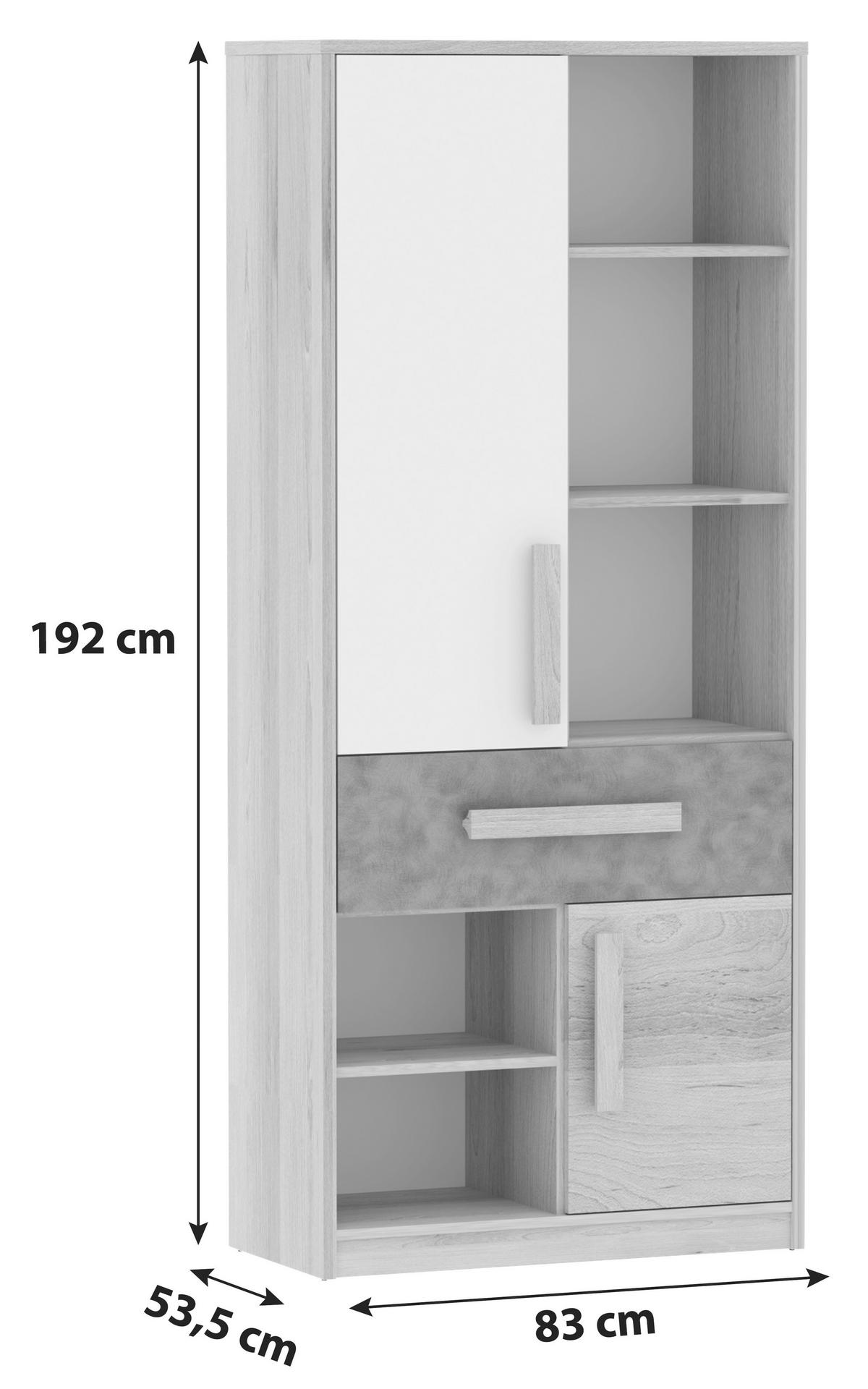 Schrank Aygo Buche Dekor/grau /weiß Bxh: 83x192 Cm + Lade - Buchefarben/Weiß, MODERN, Holz/Holzwerkstoff (83/192/39,5cm) - MID.YOU