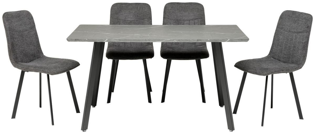 Tischgruppe Mackay 5-Tlg. Metall/Textil Grau, B: 140cm - Grau, KONVENTIONELL, Holzwerkstoff/Textil (140/46/75/88/80/57cm) - MID.YOU