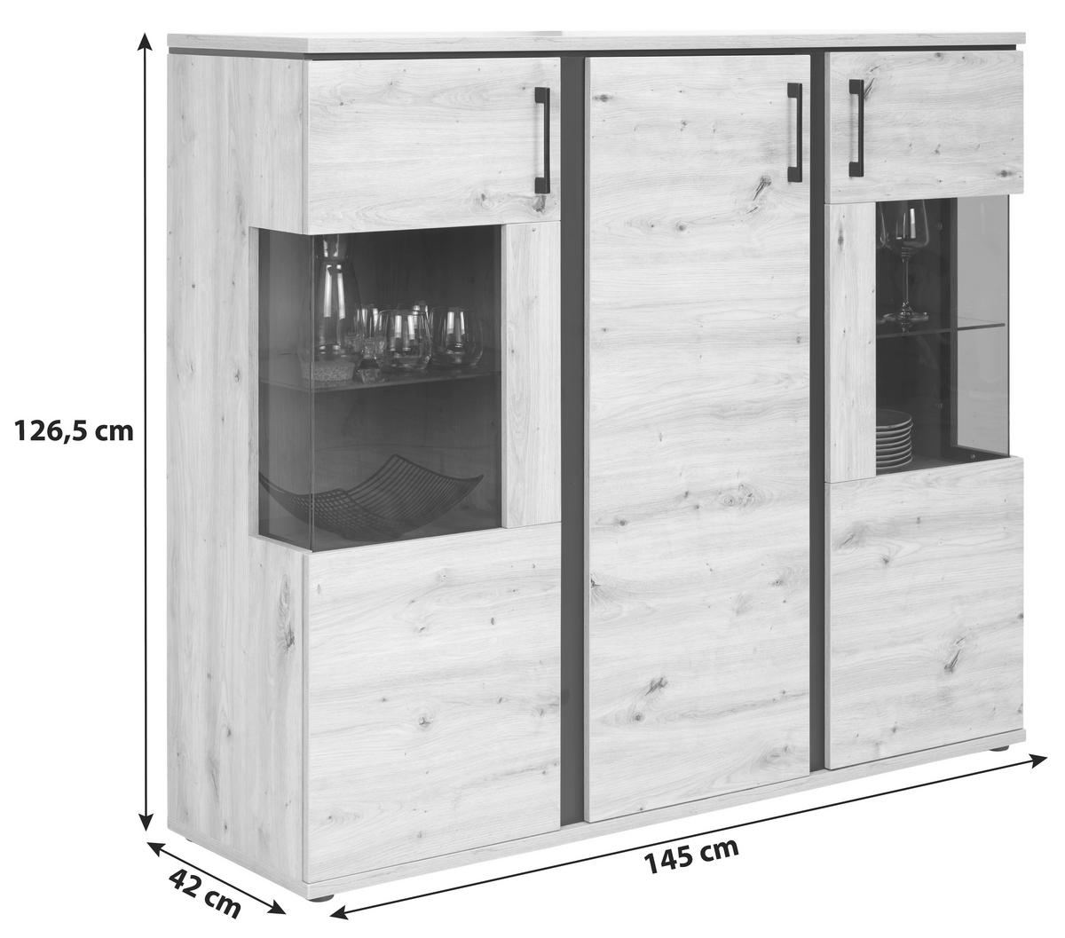 VYSOKÁ KOMODA NATURE - barvy dubu/černá, Konvenční, kov/kompozitní dřevo (145cm)
