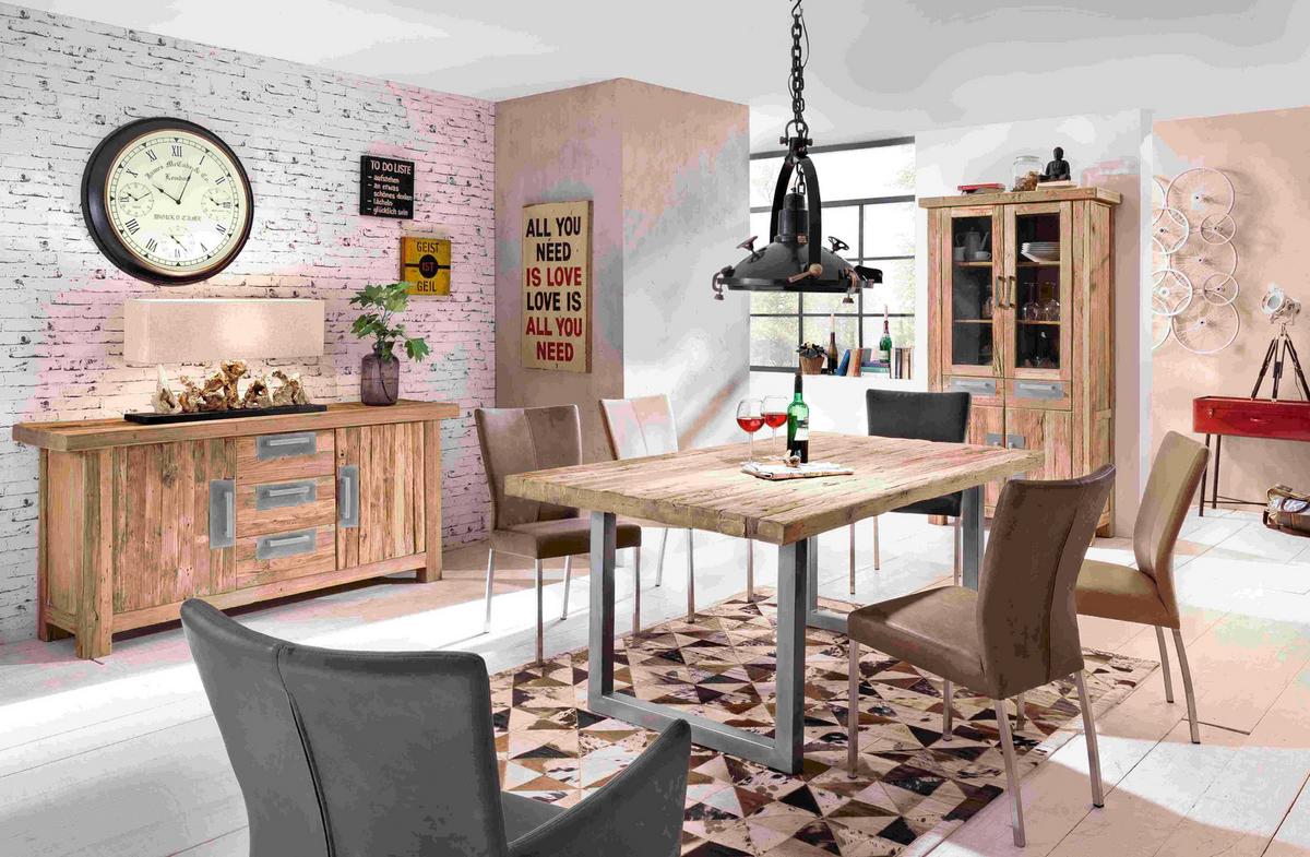 Esstisch Naturfarben /Silberfarben L: 180cm - Silberfarben/Naturfarben, MODERN, Holz/Metall (180/100/76cm) - MID.YOU
