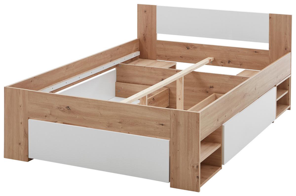 Stauraumbett M. Bettladen 140x 200cm Azurro Weiß/eiche - Eiche Artisan/Weiß, MODERN, Holzwerkstoff (140/200cm)