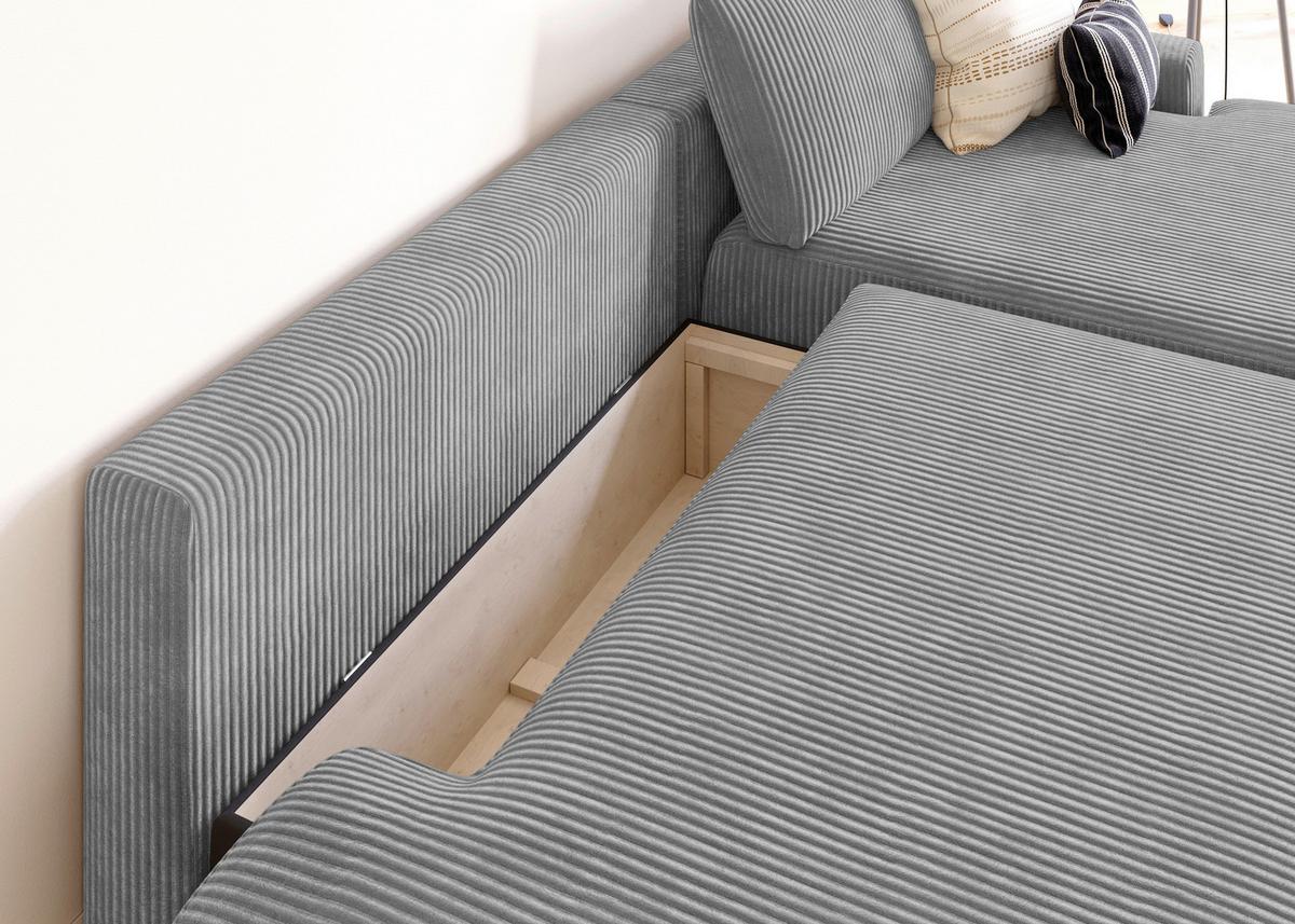 Eckschlafsofa Prag, Grau S: 253x167 cm - Schwarz/Grau, MODERN, Textil (253/167cm) - Trendmanufaktur