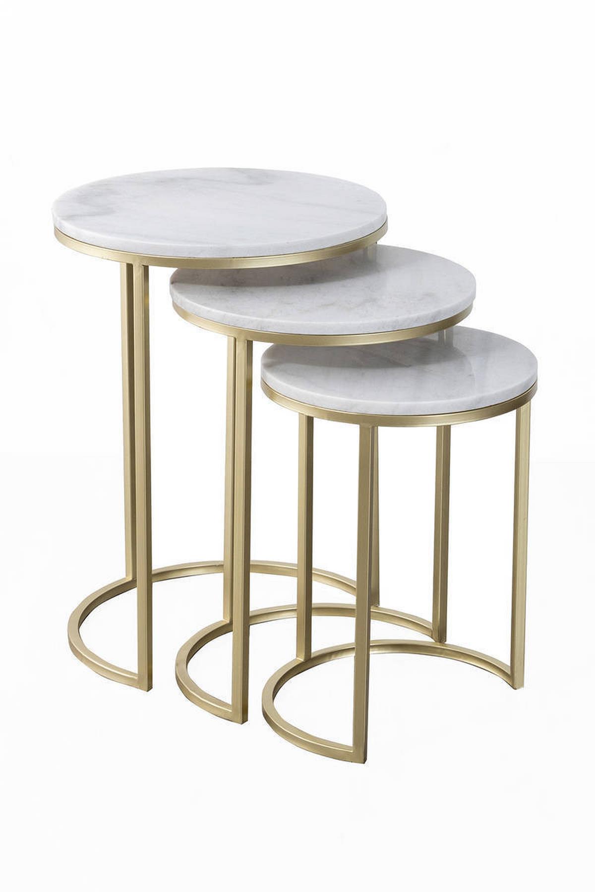 Beistelltisch 3-Teilig Tria Goldfarben/Weiß - Goldfarben/Weiß, Trend, Stein/Metall - Kayoom
