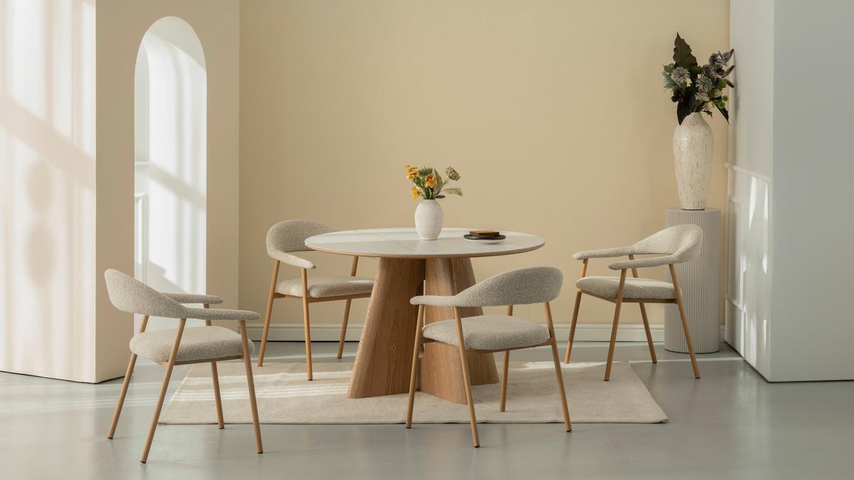 Armlehnstuhl Linea Beige/Eichefarben B: 59 cm - Eichefarben/Beige, Basics, Holz/Textil (59/75/62cm) - Livetastic