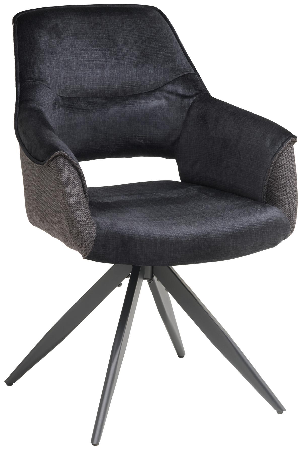Armlehnstuhl Kiran Samt Dunkelgrau, B: 62 Cm - Dunkelgrau/Schwarz, KONVENTIONELL, Textil/Metall (62/86/64cm) - MID.YOU