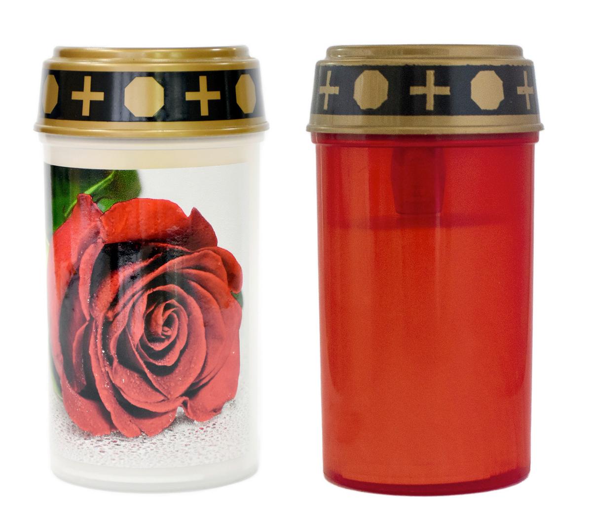 Grabkerze Gideon - Rot/Weiß, KONVENTIONELL, Kunststoff/Metall (7,3/13,4cm) - Ondega