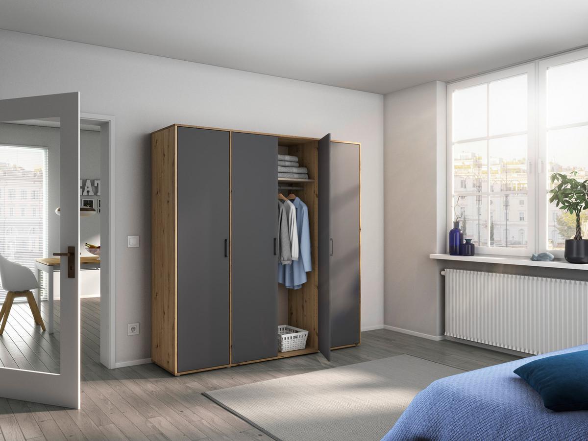 Drehtürenschrank Voyager Eiche Artisan,grau B: 187 Cm - Eiche Artisan/Grau, MODERN, Holzwerkstoff (187/194/53cm) - Rauch Möbel