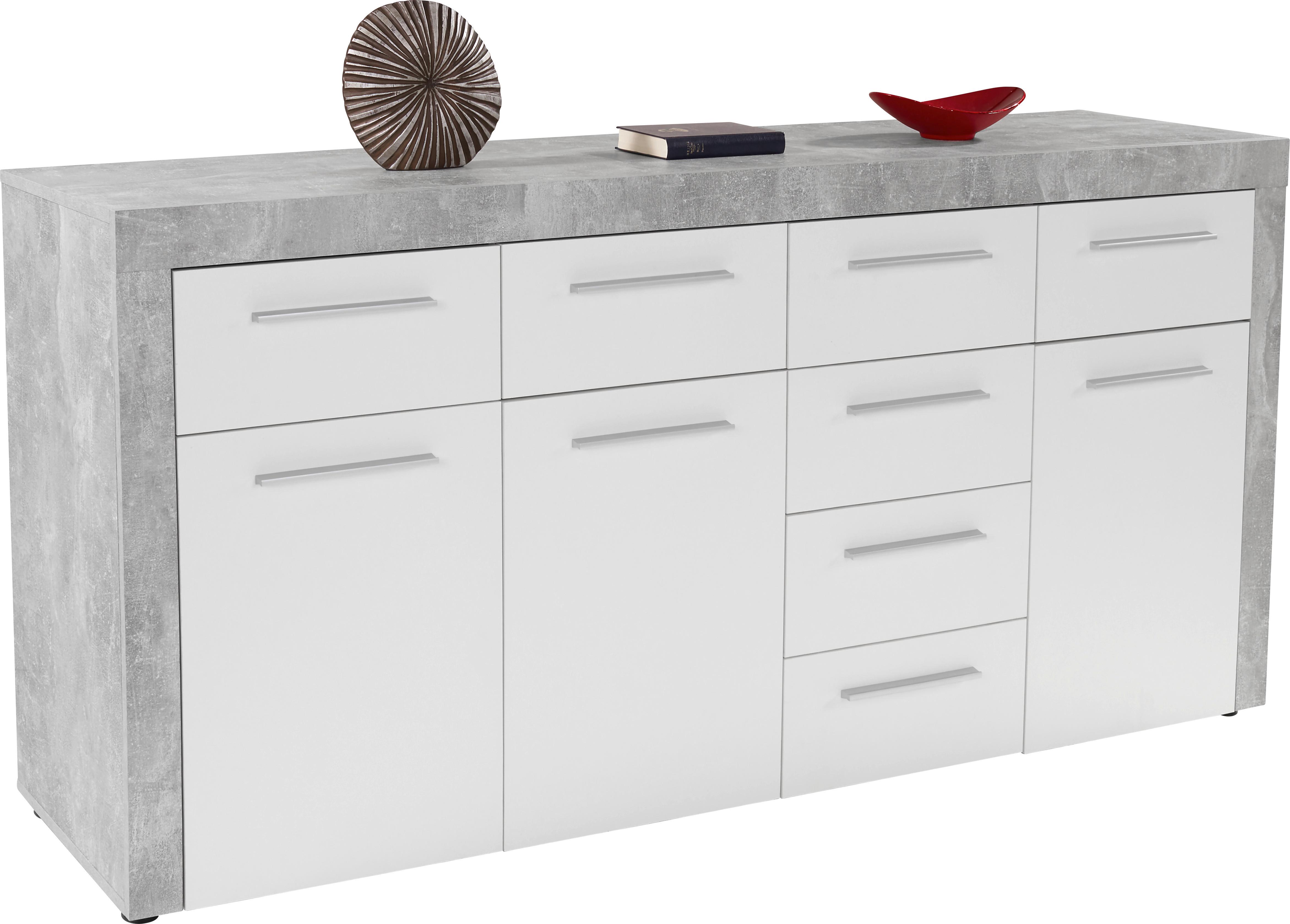 Kommode B 194cm Focus Beton Optik/Weiß - Schwarz/Weiß, MODERN, Holzwerkstoff (194/86/45cm)