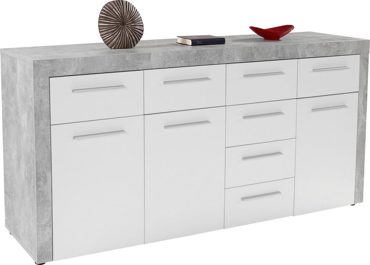 Kommode B 194cm Focus Beton Optik/Weiß - Schwarz/Weiß, MODERN, Holzwerkstoff (194/86/45cm)