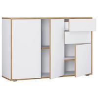 Kommode Salia Weiß, Honigeiche Dekor B:110cm - Honigeiche/Schwarz, Design, Holzwerkstoff (110/74/33cm) - MID.YOU