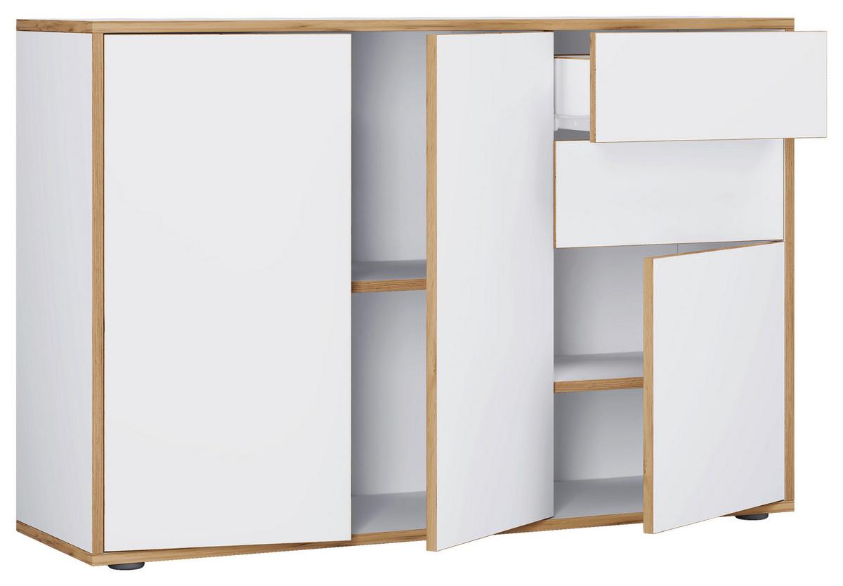 Kommode Salia Weiß, Honigeiche Dekor B:110cm - Honigeiche/Schwarz, Design, Holzwerkstoff (110/74/33cm) - MID.YOU