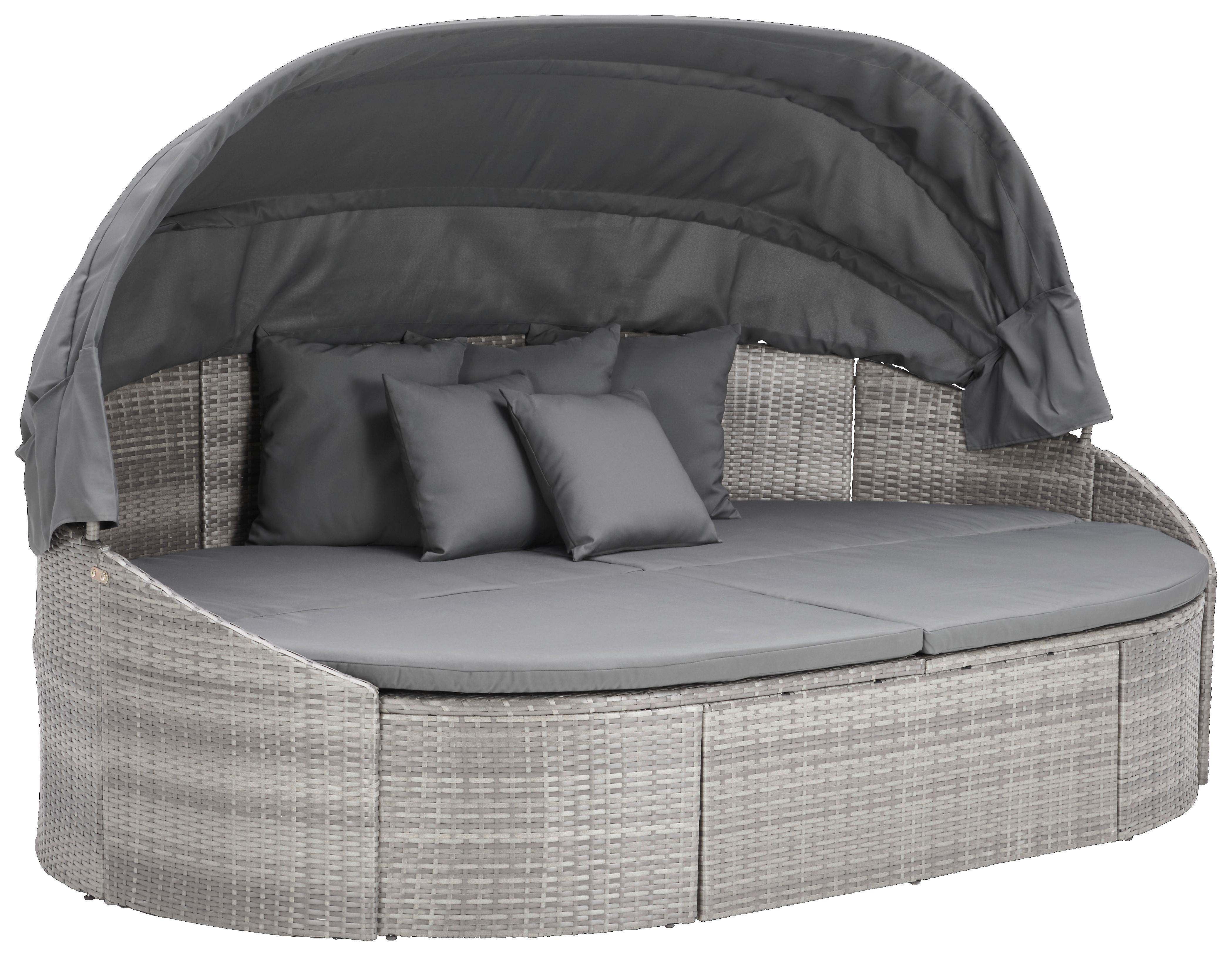 Sonneninsel Kuba Grau Aus Polyrattan, verstellbares Dach - Grau, MODERN, Kunststoff/Textil (230/145/140cm) - Ambia Garden