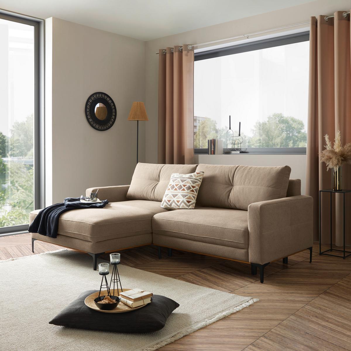 Ecksofa Bergamo - Hellbraun/Schwarz, MODERN, Textil (162/238cm) - Ondega