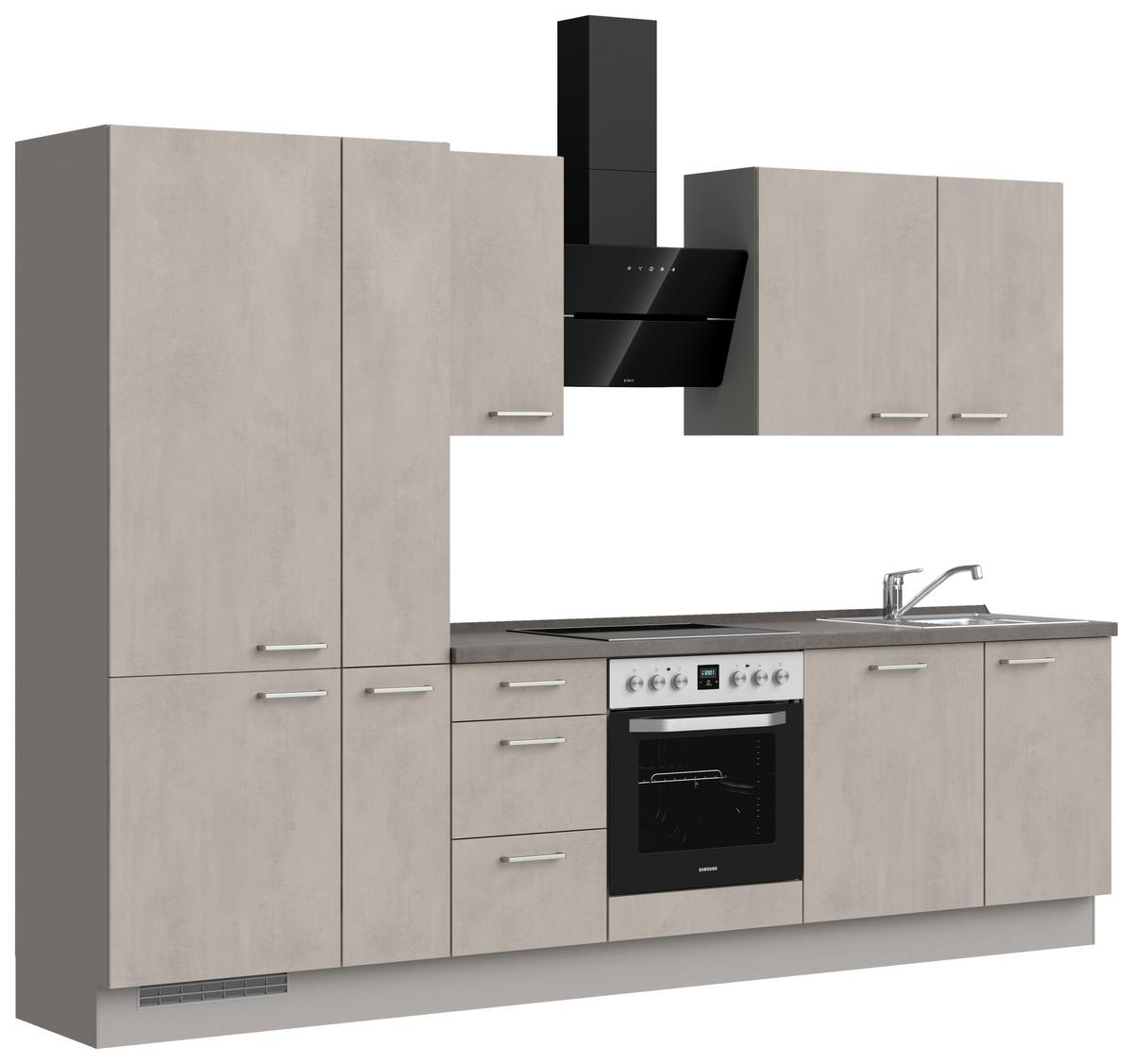 Kuchynská linka 300 cm, šedý betón/ kamenná šedá - sivá/farba ušľachtilej ocele, Modern, kov/kompozitné drevo (300cm) - Nobilia