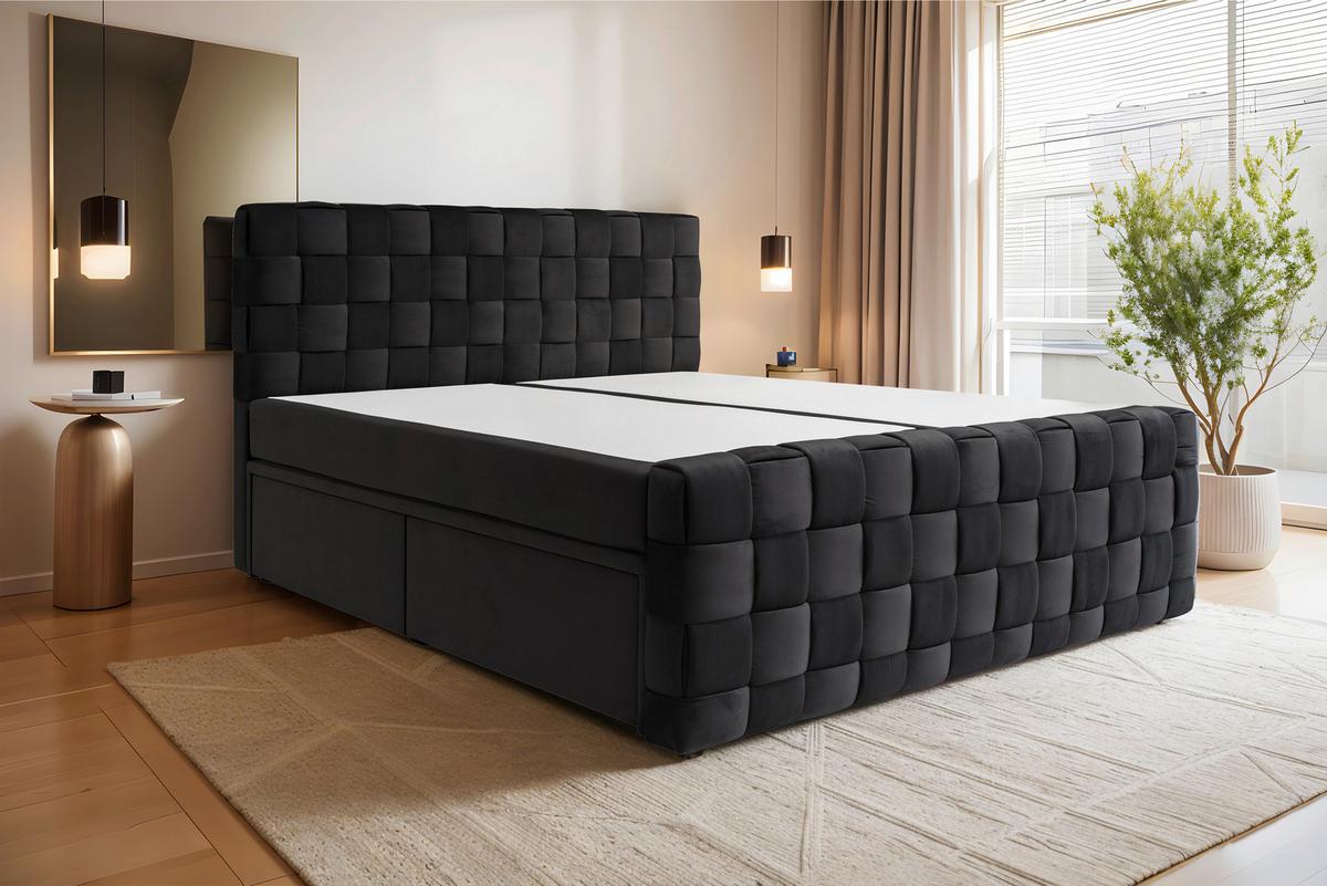 Boxbett Zante Schwarz Lf: 160x200 cm - Schwarz, MODERN, Textil (160/200cm) - Livetastic